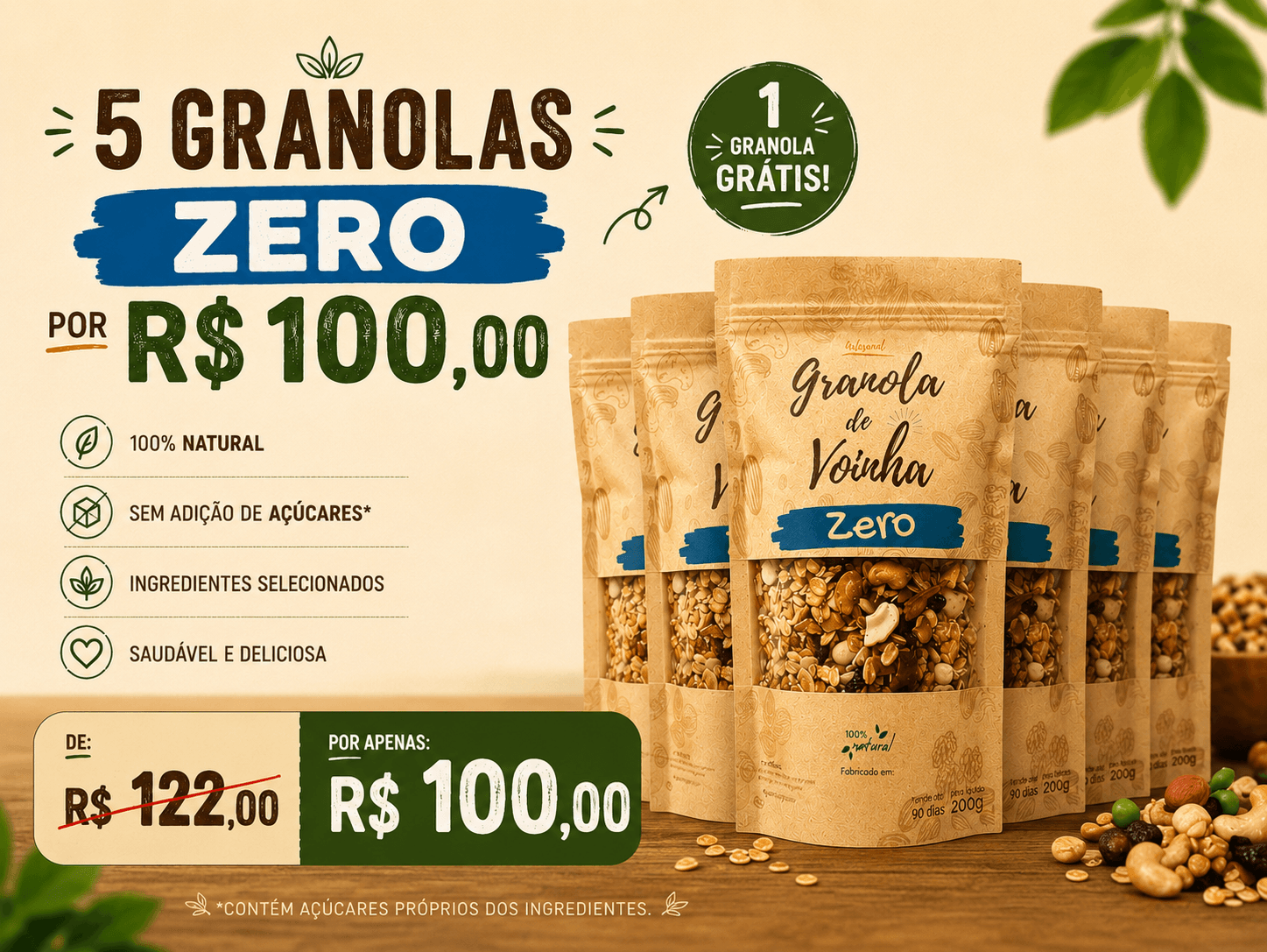 Kit 5 Granolas Zero | Leve 5 e Pague 4